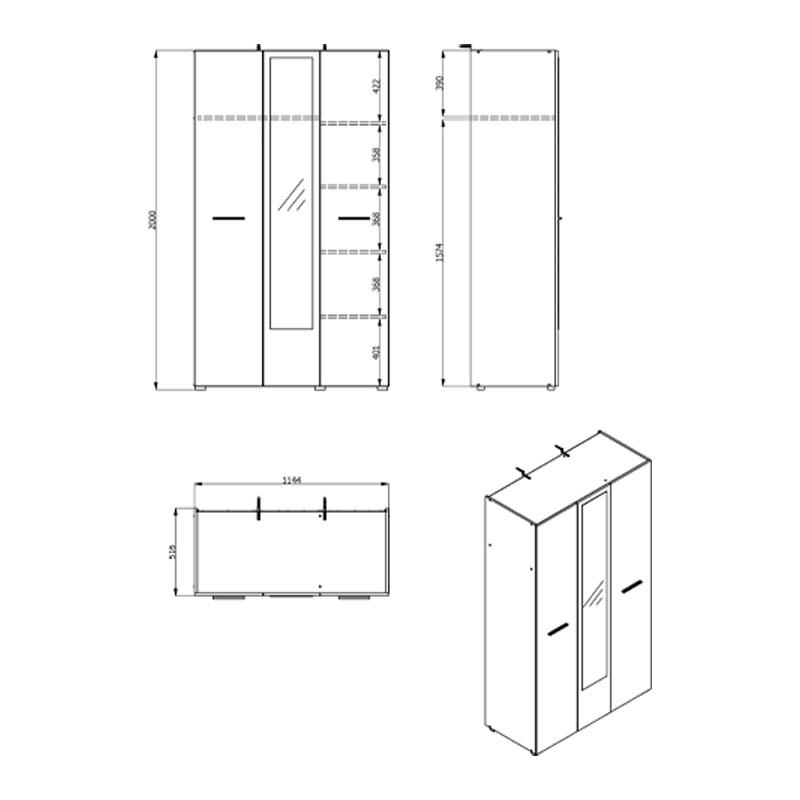ΝΤΟΥΛΑΠΑ RITMO ΜΕ ΚΑΘΡΕΦΤΗ 3Κ1Ο SONOMA 114.5x51.5x200εκ - Image 6