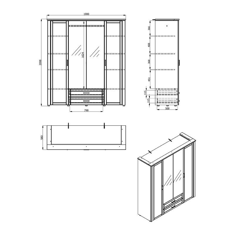 ΝΤΟΥΛΑΠΑ VALENCIA 4K2FO ΜΕ ΚΑΘΡΕΦΤΗ ΓΚΡΙ-ARTISAN OAK-ΓΚΡΙ ΜΑΤ 190*58*210εκ - Image 6