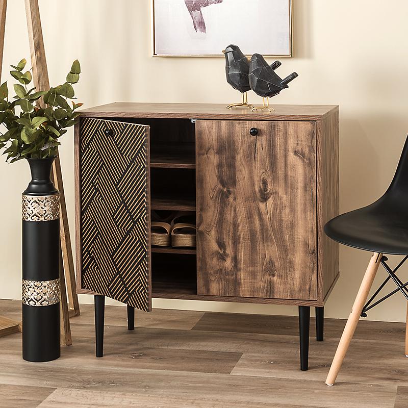 ΠΑΠΟΥΤΣΟΘΗΚΗ "Home" 2227 ΜΕ 2 ΠΟΡΤΕΣ ΚΑΙ 4 ΡΑΦΙΑ ΜΑΥΡΟ GREY OAK-ΜΑΥΡΟ 75x37x75εκ - Image 4