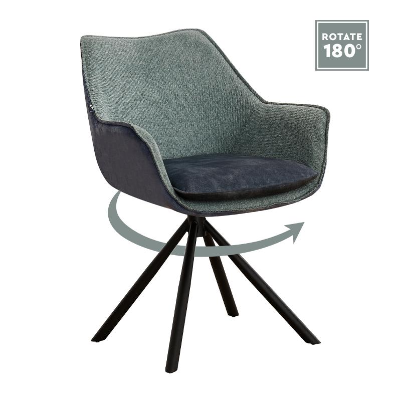 ΠΕΡΙΣΤΡΕΦΟΜΕΝΗ ΚΑΡΕΚΛΑ FL5064 ΜΕ ΜΕΤΑΛΛΙΚΑ ΠΟΔΙΑ ΚΑΙ ΠΡΑΣΙΝΟ ΧΡΩΜΑ ΥΦΑΣΜΑΤΟΣ 62x61,5x84εκ - Image 3