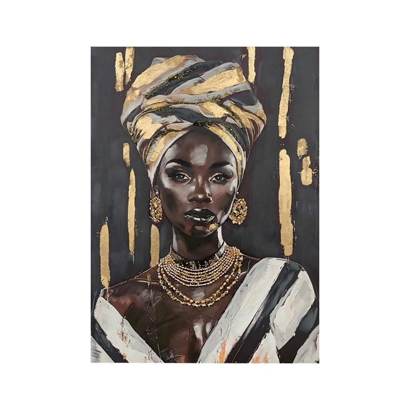 ΠΙΝΑΚΑΣ ΣΕ ΚΑΜΒΑ "African lady 37268" ΜΑΥΡΟ-ΓΚΡΙ-ΛΕΥΚΟ 70x3x100εκ