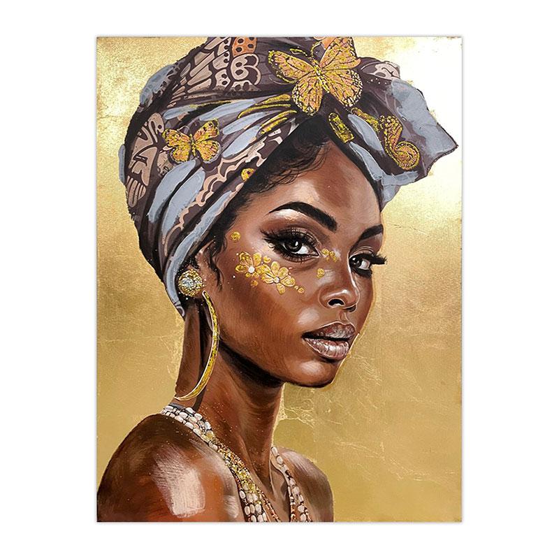 ΠΙΝΑΚΑΣ ΣΕ ΚΑΜΒΑ "African lady" ΜΠΕΖ-ΚΑΦΕ-ΓΚΡΙ 60x3x80εκ