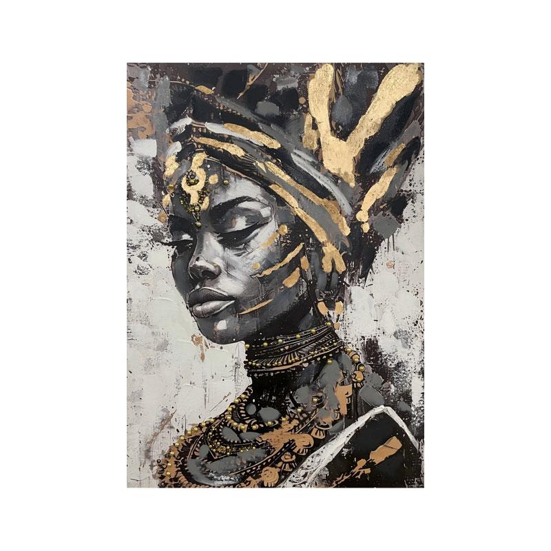 ΠΙΝΑΚΑΣ ΣΕ ΚΑΜΒΑ "African lady No2 37314" ΜΑΥΡΟ-ΓΚΡΙ-ΛΕΥΚΟ 70x3x100εκ