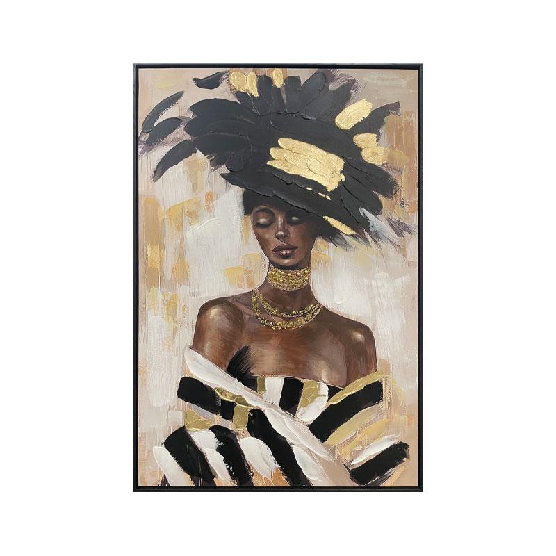 ΠΙΝΑΚΑΣ ΣΕ ΚΑΜΒΑ "African lady with hat 37264" ΜΑΥΡΟ-ΓΚΡΙ-ΛΕΥΚΟ 60x4x90εκ