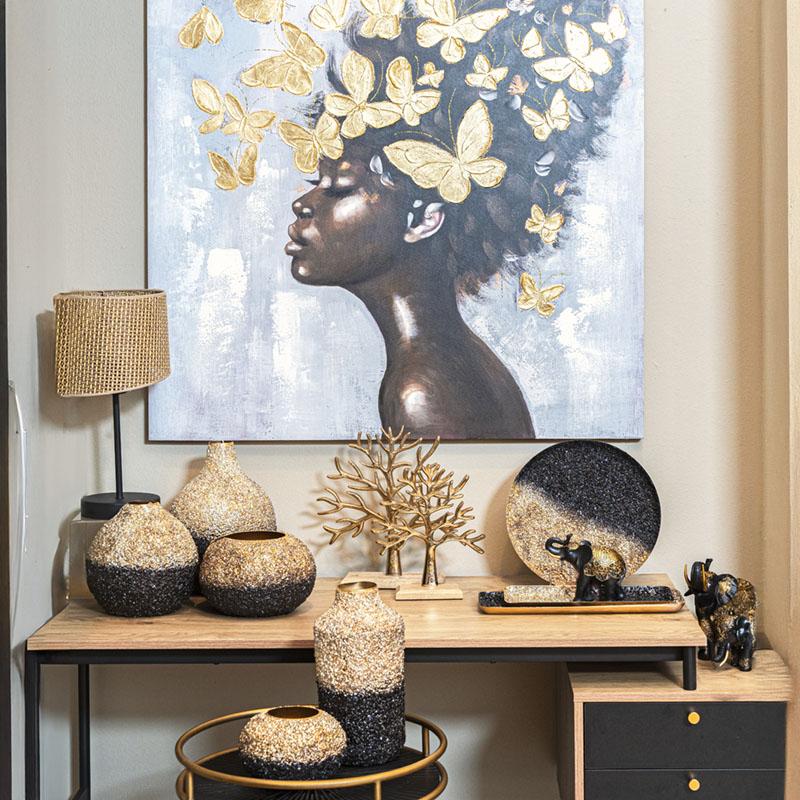 ΠΙΝΑΚΑΣ ΣΕ ΚΑΜΒΑ "Woman with butterflies" ΚΑΦΕ-ΚΙΤΡΙΝΟ-ΜΑΥΡΟ-ΓΚΡΙ 100x3x100εκ - Image 2