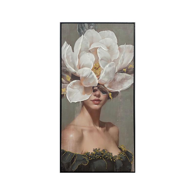 ΠΙΝΑΚΑΣ ΣΕ ΚΑΜΒΑ "Woman with flowers 37069" ΜΑΥΡΟ-ΓΚΡΙ-ΛΕΥΚΟ 60x4x120εκ