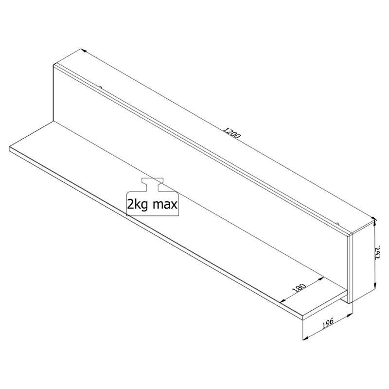 ΡΑΦΙ ΤΟΙΧΟΥ BURGUNDY ΛΕΥΚΟ-FLAGSTAFF OAK-ΛΕΥΚΟ HIGH GLOSS FOIL 120x19,5x24εκ s.p.k - Image 5