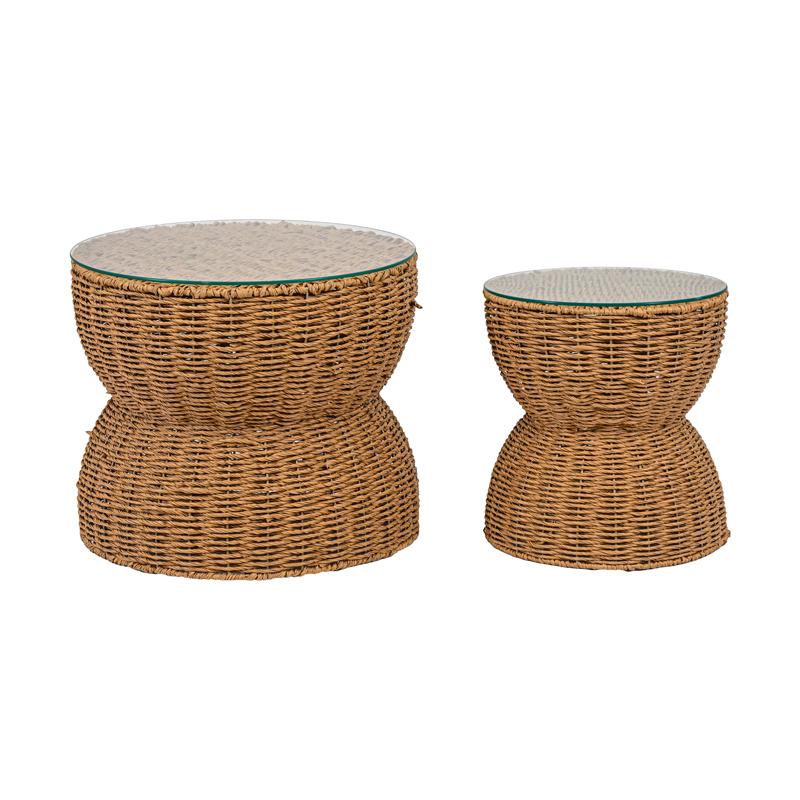 ΣΕΤ 2 ΨΑΘΙΝΑ ΤΡΑΠΕΖΑΚΙΑ FL004 ΚΑΦΕ-ΜΠΕΖ ΧΡΩΜΑ 50x50x42εκ 35x35x37εκ