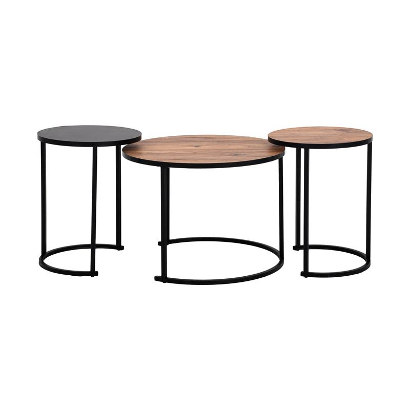 ΣΕΤ 3 ΤΕΜ ΤΡΑΠΕΖΑΚΙΑ FL201 ΚΑΦΕ ΜΕ ΜΕΤΑΛΛΙΚΗ ΜΑΥΡΗ ΒΑΣΗ 60x44εκ & 38x49εκ