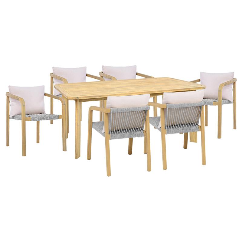 ΣΕΤ ΤΡΑΠΕΖΑΡΙΑ ΚΗΠΟΥ 7 ΤΕΜ ΞΥΛΟ ΑΚΑΚΙΑΣ "Summerset" ΦΥΣΙΚΟ ΧΡΩΜΑ ΣΚΕΛΕΤΟΣ ΓΚΡΙ ΥΦΑΣΜΑ 180x100x75εκ