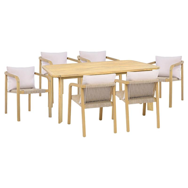 ΣΕΤ ΤΡΑΠΕΖΑΡΙΑ ΚΗΠΟΥ 7 ΤΕΜ ΞΥΛΟ ΑΚΑΚΙΑΣ "Summerset" ΦΥΣΙΚΟ ΧΡΩΜΑ ΣΚΕΛΕΤΟΣ ΜΠΕΖ ΥΦΑΣΜΑ 180x100x75εκ