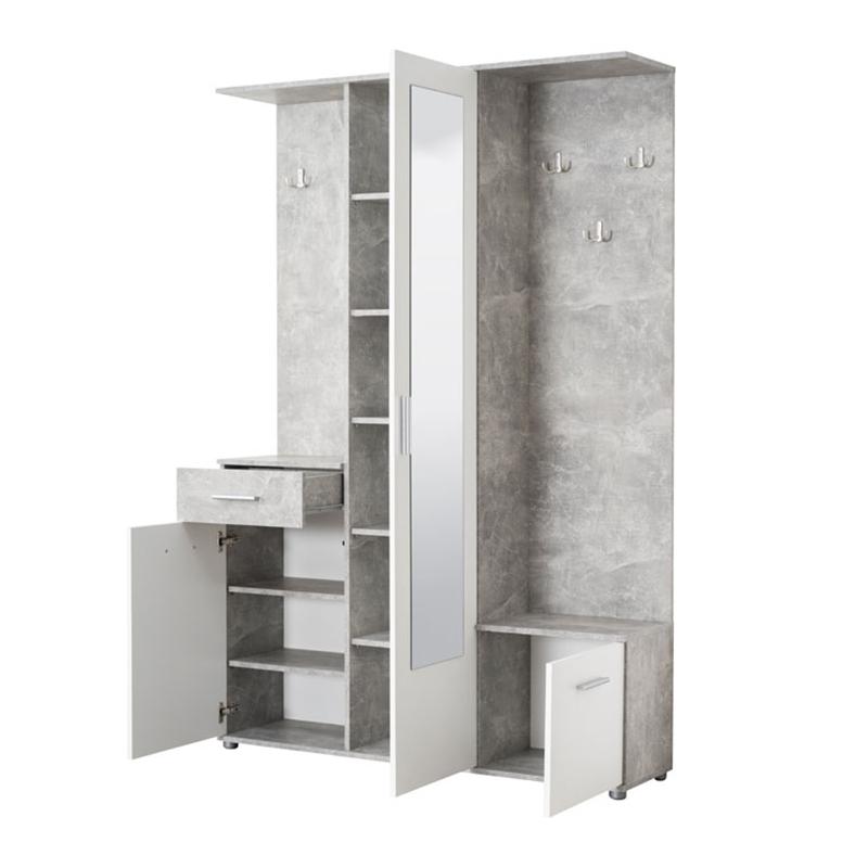 ΣΤΑΝΤ ΧΩΛ ΚΑΙ ΠΑΠΟΥΤΣΟΘΗΚΗ MARTIN ΓΚΡΙ CONCRETE-ΛΕΥΚΟ 133,5x33x197,5εκ fxtr - Image 4