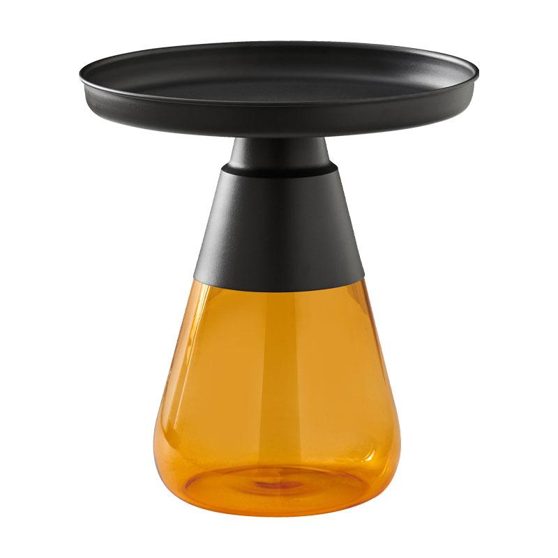 ΣΤΡΟΓΓΥΛΟ ΤΡΑΠΕΖΑΚΙ ΣΑΛΟΝΙΟΥ FL828 ΜΕΤΑΛΛΙΚΟ ΜΕ ΓΥΑΛΙ AMBER ΧΡΩΜΑ 50x52εκ