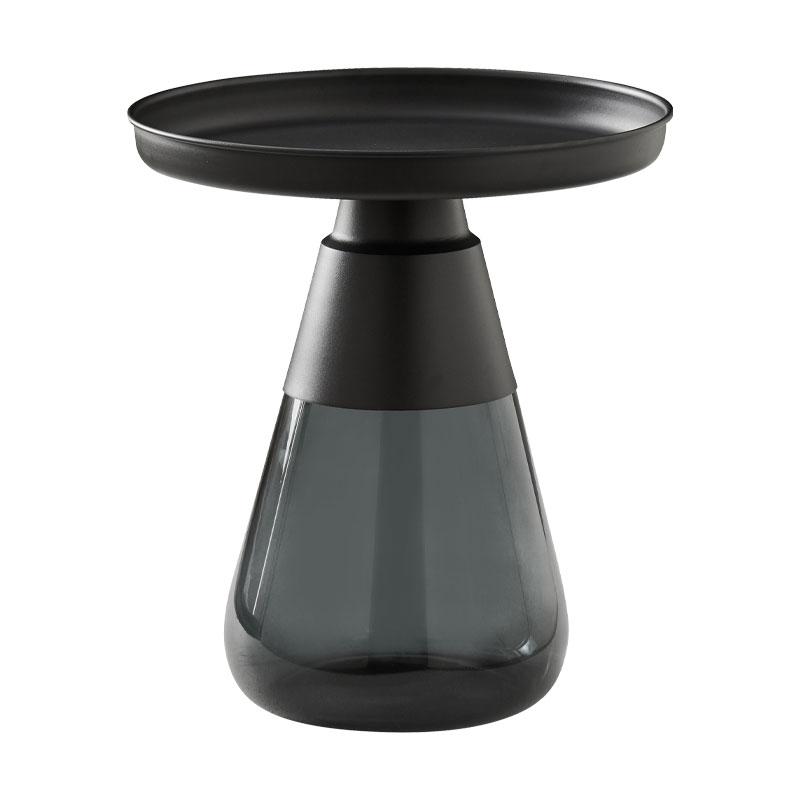 ΣΤΡΟΓΓΥΛΟ ΤΡΑΠΕΖΑΚΙ ΣΑΛΟΝΙΟΥ FL828 ΜΕΤΑΛΛΙΚΟ ΜΕ ΓΥΑΛΙ ΜΑΥΡΟ-ΓΚΡΙ ΧΡΩΜΑ 50x52εκ