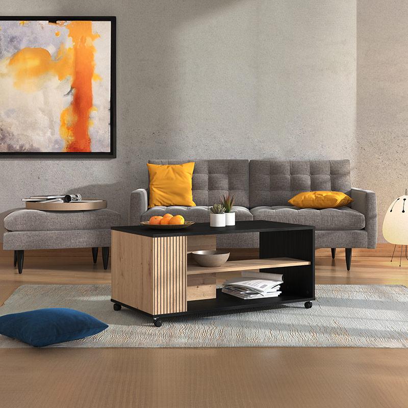 ΤΡΑΠΕΖΑΚΙ ΣΑΛΟΝΙΟΥ CORREZE ΜΑΥΡΟ OAK-ARTISAN OAK 101x55x47εκ - Image 2