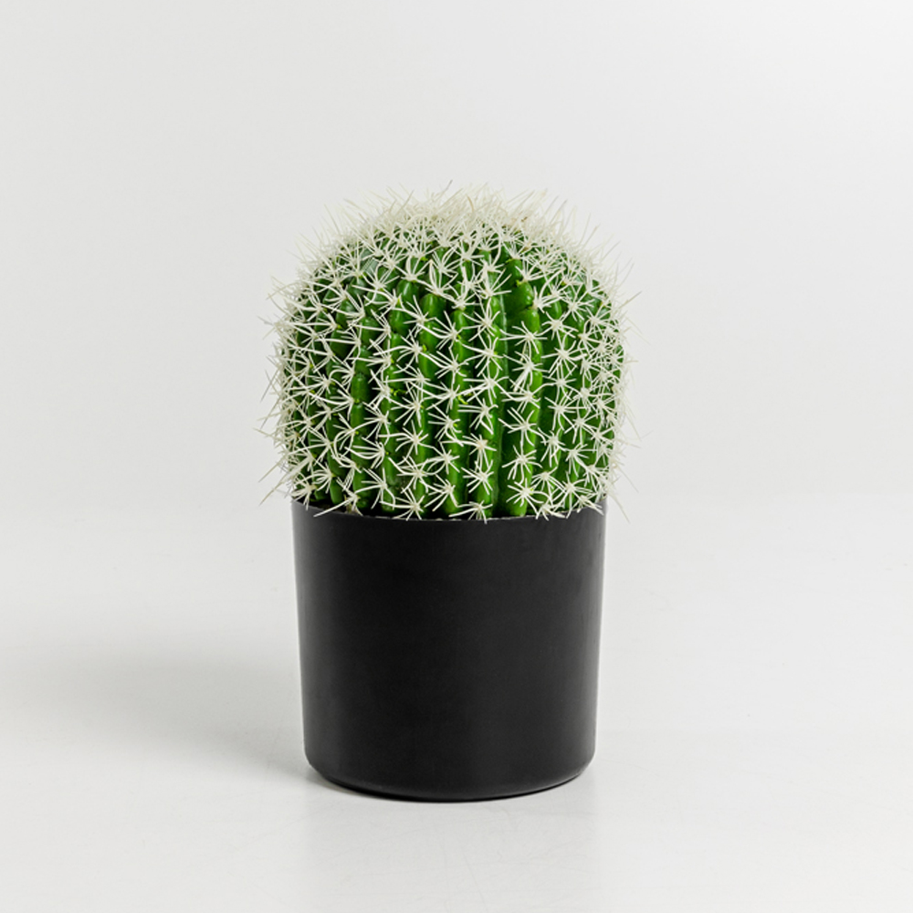 FEROCACTUS ΦΥΤΟ ΤΕΧΝΗΤΟ ΣΕ ΓΛΑΣΤΡΑ 18x18x30cm ΥΦΑΣΜΑ ΠΡΑΣΙΝΟ ΛΕΥΚΟ ΠΛΑΣΤΙΚΟ