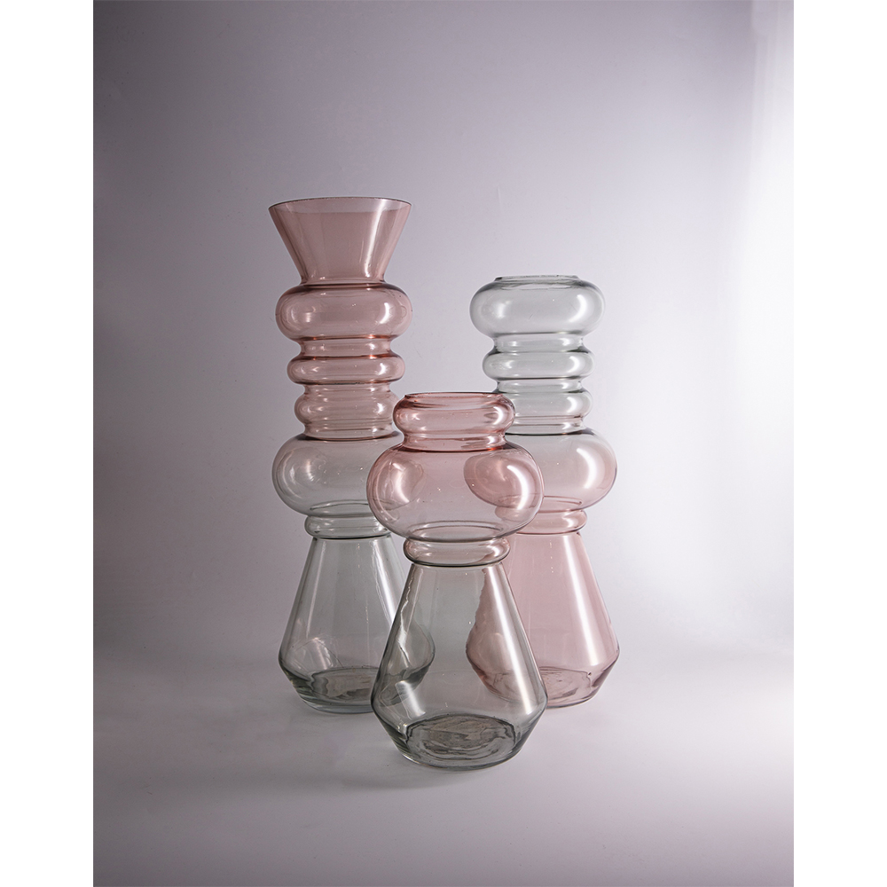FORME ΒΑΖΟ 14x14x38cm ΓΥΑΛΙ ΡΟΖ ΠΡΑΣΙΝΟ - Image 2