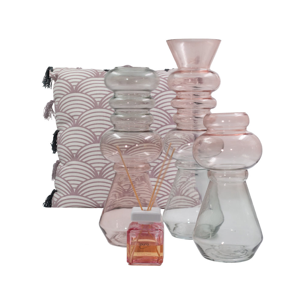 FORME ΒΑΖΟ 14x14x38cm ΓΥΑΛΙ ΡΟΖ ΠΡΑΣΙΝΟ - Image 3