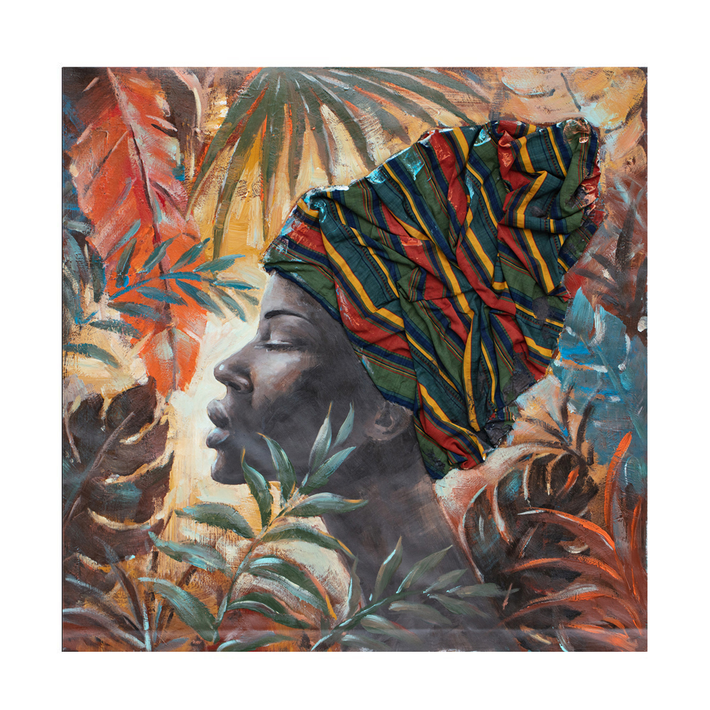 JUNGLE LADY ΠΙΝΑΚΑΣ ΔΙΑΚΟΣΜΗΣΗΣ 80x80x4cm ΚΑΜΒΑΣ ΠΟΛΥΧΡΩΜΟ ΞΥΛΟ