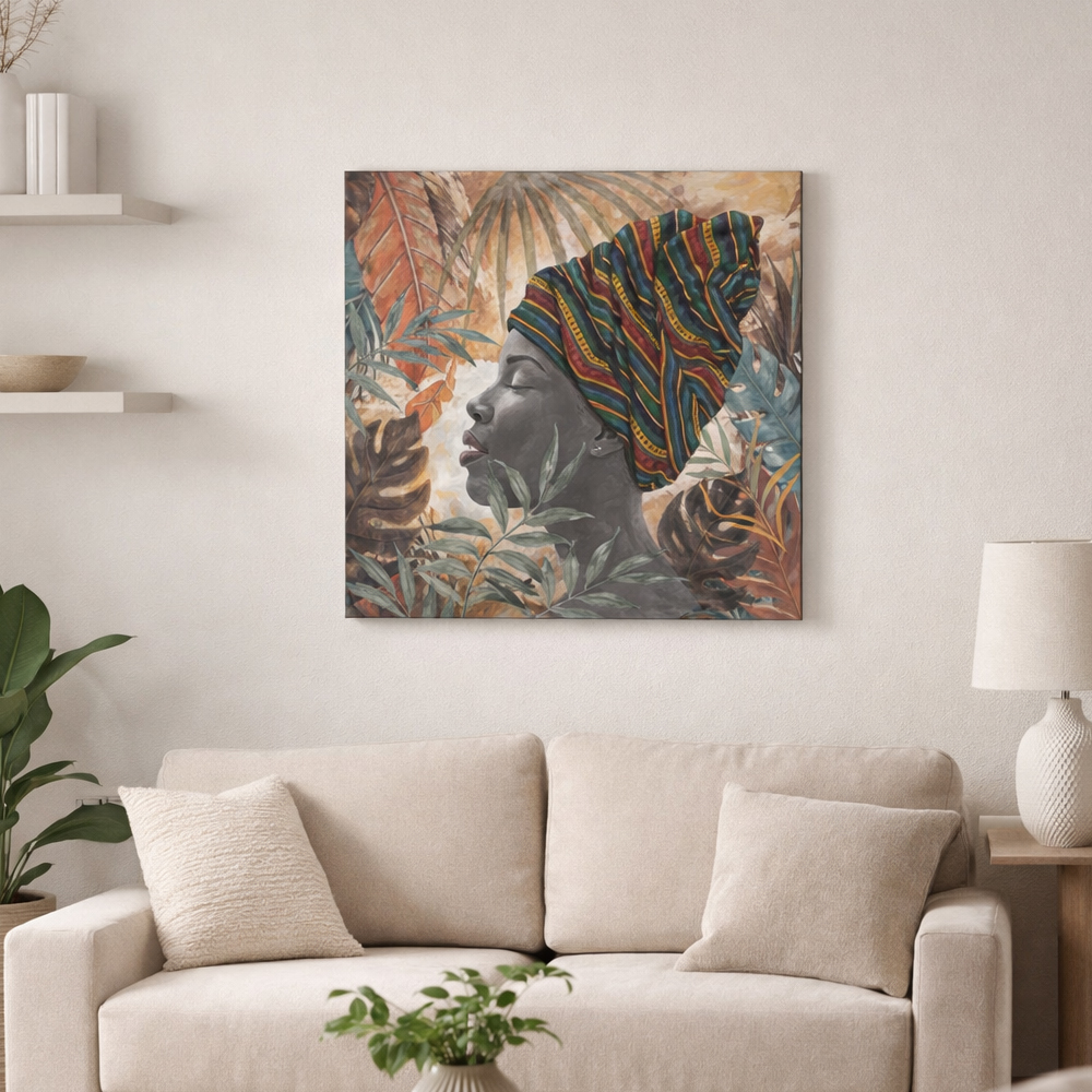 JUNGLE LADY ΠΙΝΑΚΑΣ ΔΙΑΚΟΣΜΗΣΗΣ 80x80x4cm ΚΑΜΒΑΣ ΠΟΛΥΧΡΩΜΟ ΞΥΛΟ - Image 2