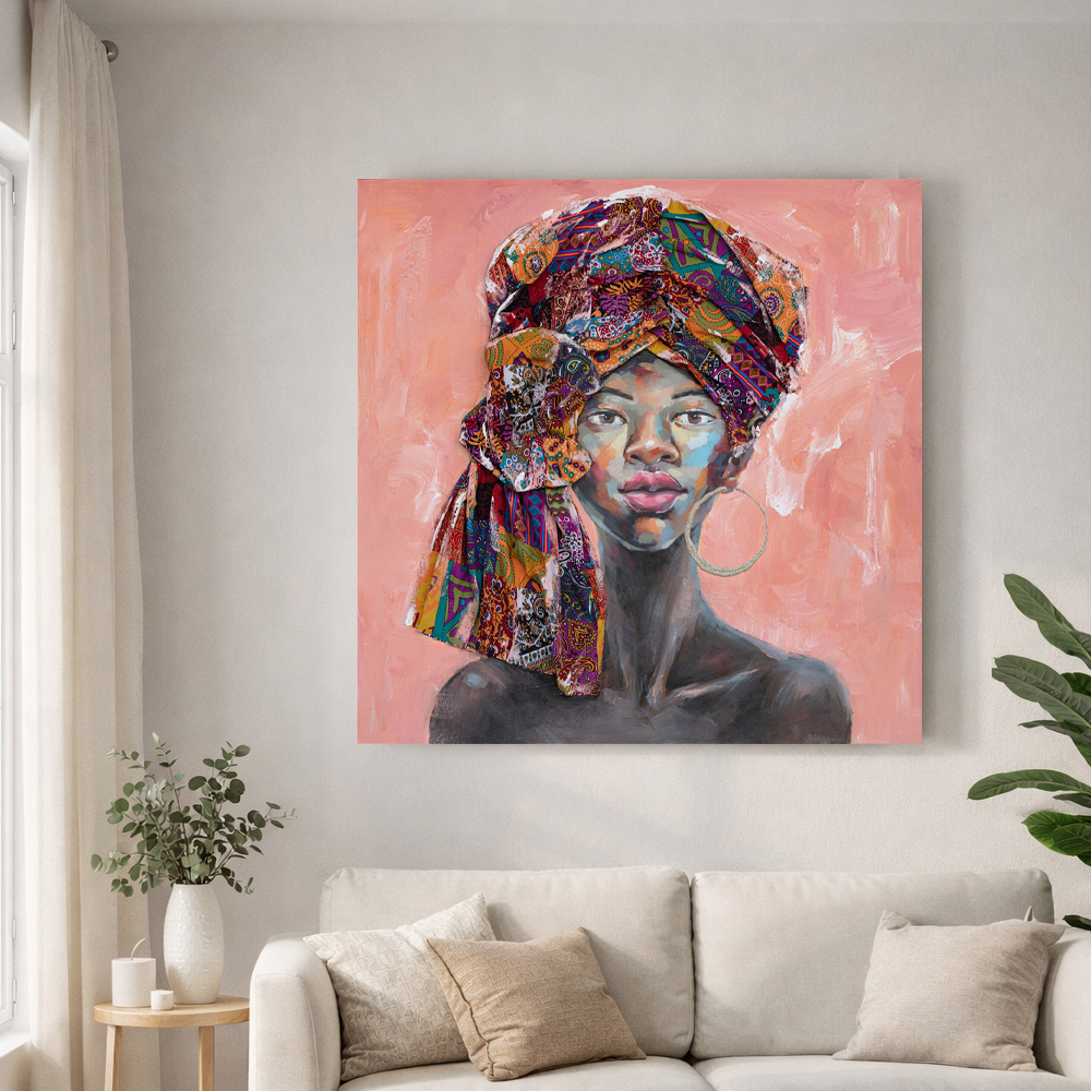 AFRICAN GIRL ΠΙΝΑΚΑΣ ΔΙΑΚΟΣΜΗΣΗΣ 80x80x4cm ΚΑΜΒΑΣ ΠΟΛΥΧΡΩΜΟ ΞΥΛΟ - Image 2