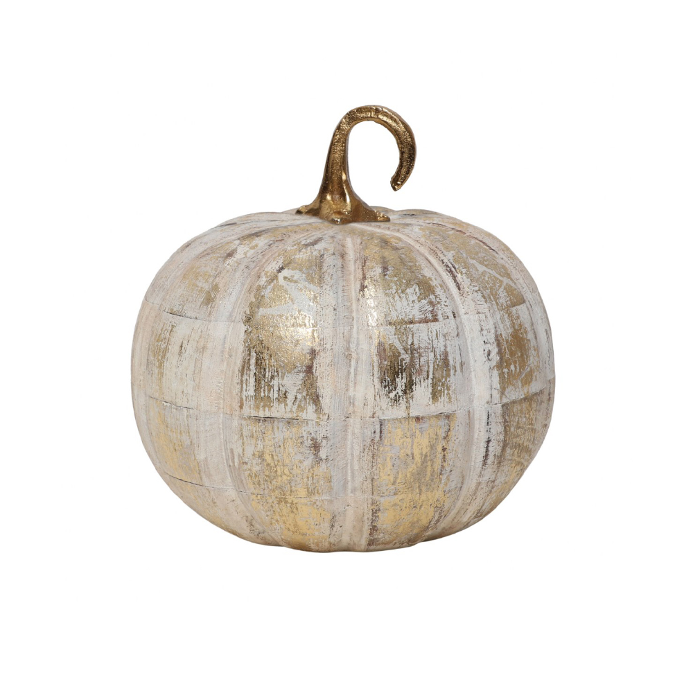 SINDE ΔΙΑΚΟΣΜΗΤΙΚΟ ΚΟΛΟΚΥΘΑ 18x18x18cm ΞΥΛΟ MANGO WHITE WASHED ΧΡΥΣΟ