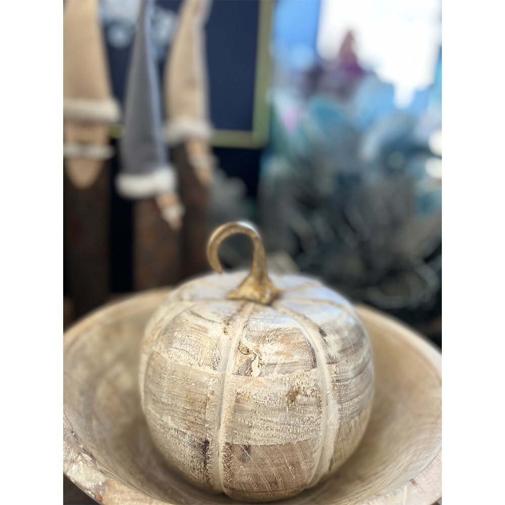 SINDE ΔΙΑΚΟΣΜΗΤΙΚΟ ΚΟΛΟΚΥΘΑ 18x18x18cm ΞΥΛΟ MANGO WHITE WASHED ΧΡΥΣΟ - Image 2