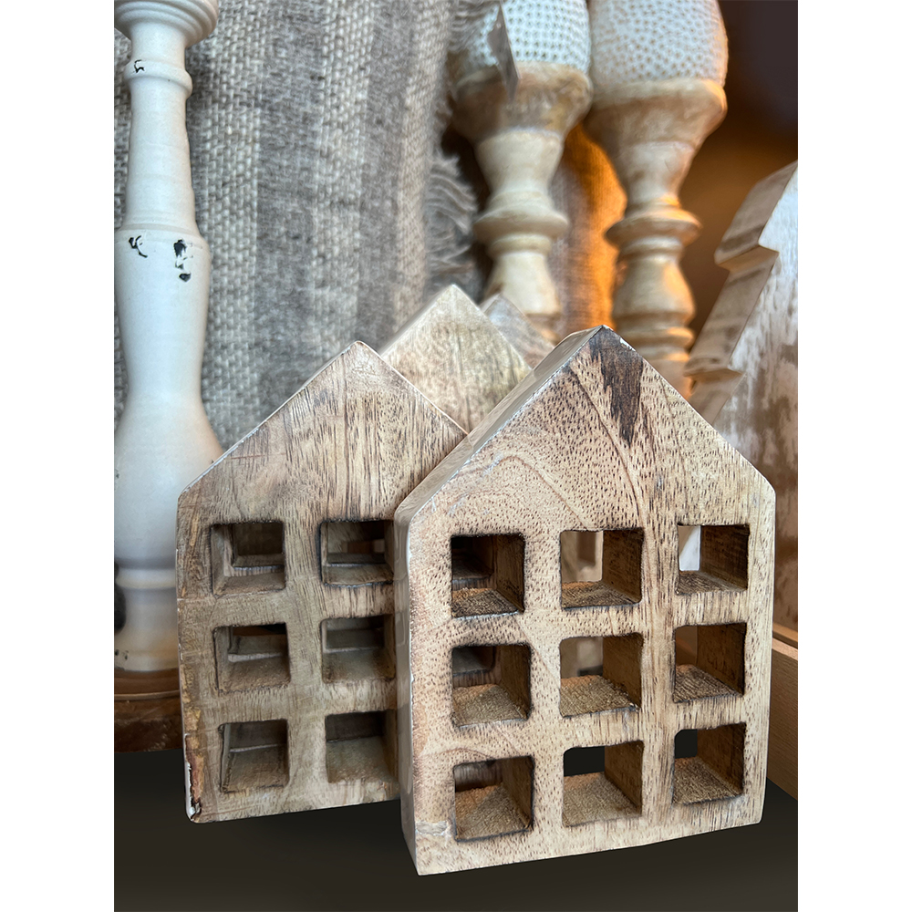 MUSE ΔΙΑΚΟΣΜΗΤΙΚΟ ΣΠΙΤΙ 12x3x18cm ΞΥΛΟ MANGO ΦΥΣΙΚΟ ΛΕΥΚΟ - Image 2