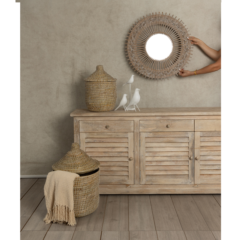 NILE ROUND ΚΑΛΑΘΙ ΜΕ ΚΑΠΑΚΙ SET 2ΤΜΧ 37x37x38cm KANSGRASS ΦΥΣΙΚΟ ΛΕΥΚΟ PVC - Image 2