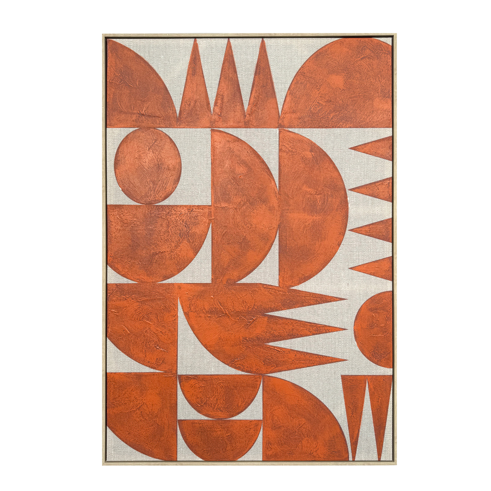 GEOMETRIC CUBISM ΠΙΝΑΚΑΣ ΔΙΑΚΟΣΜΗΣΗΣ 83x123x4cm ΚΑΜΒΑΣ TERRACOTTA ΞΥΛΟ ΦΥΣΙΚΟ