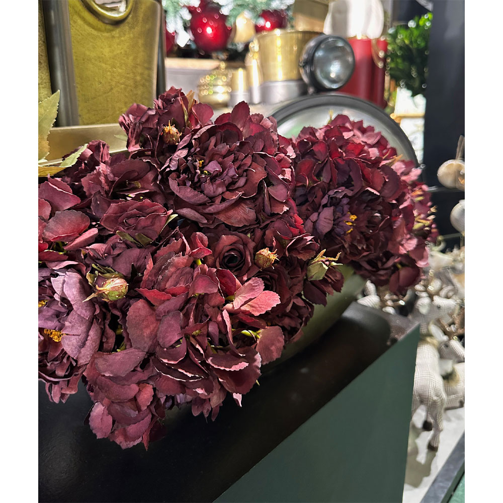 PEONY ΛΟΥΛΟΥΔΙ ΤΕΧΝΗΤΟ ΜΠΟΥΚΕΤΟ 30cm ΥΦΑΣΜΑ ΜΩΒ ΠΡΑΣΙΝΟ PVC - Image 2