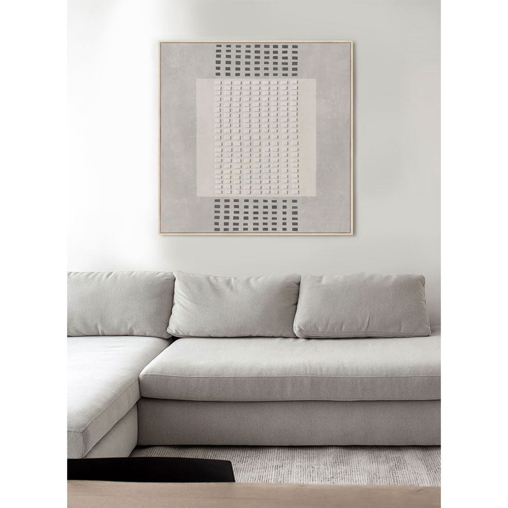 FRAMED DREAM ΠΙΝΑΚΑΣ ΔΙΑΚΟΣΜΗΤΙΚΟΣ ΜΕ ΚΟΡΝΙΖΑ 80x80x4cm ΚΑΜΒΑΣ ΓΚΡΙ ΑΝΟΙΧΤΟ ΜΠΕΖ ΞΥΛΟ - Image 2