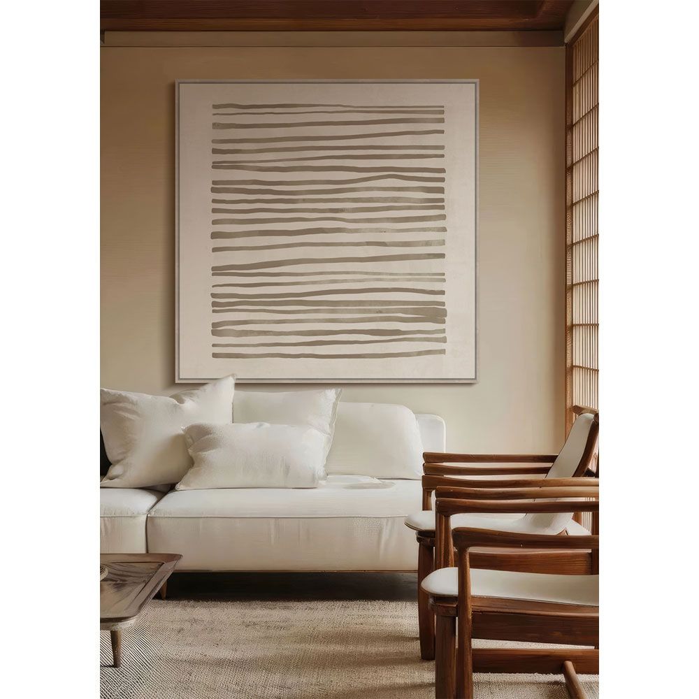 RAYA B ΠΙΝΑΚΑΣ ΔΙΑΚΟΣΜΗΤΙΚΟΣ ΜΕ ΚΟΡΝΙΖΑ 100x100x4cm ΚΑΜΒΑΣ ΜΠΕΖ ΚΑΦΕ ΞΥΛΟ ΦΥΣΙΚΟ - Image 2