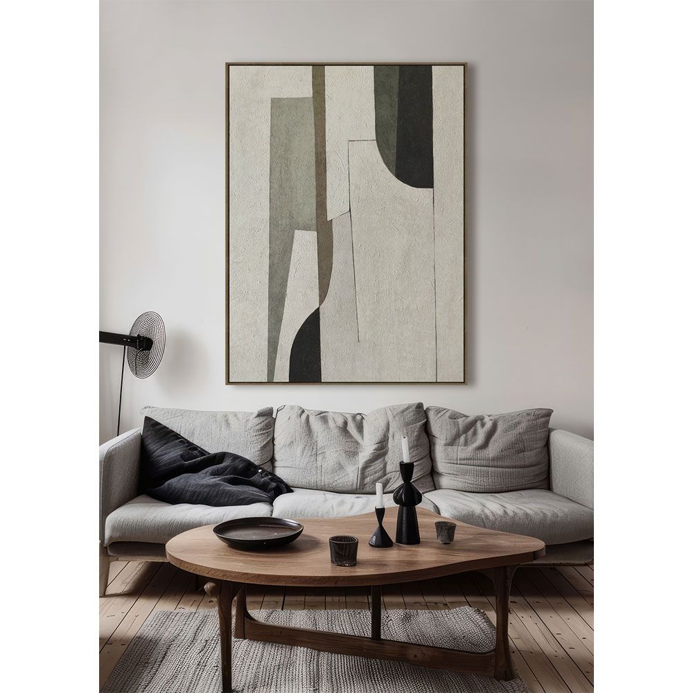 LINEAR ΠΙΝΑΚΑΣ ΔΙΑΚΟΣΜΗΤΙΚΟΣ ΜΕ ΚΟΡΝΙΖΑ 90x120x4cm ΚΑΜΒΑΣ ΜΠΕΖ ΓΚΡΙ ΜΑΥΡΟ ΞΥΛΟ ΦΥΣΙΚΟ - Image 2