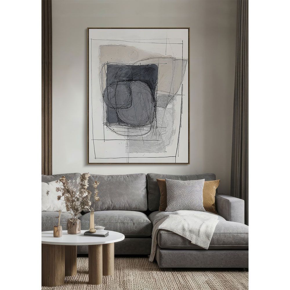 WOMB BEAUTY ΠΙΝΑΚΑΣ ΔΙΑΚΟΣΜΗΤΙΚΟΣ ΜΕ ΚΟΡΝΙΖΑ 90x120x4cm ΚΑΜΒΑΣ ΜΠΛΕ ΣΚΟΥΡΟ ΓΚΡΙ ΜΠΕΖ ΞΥΛΟ ΦΥΣΙΚΟ - Image 2