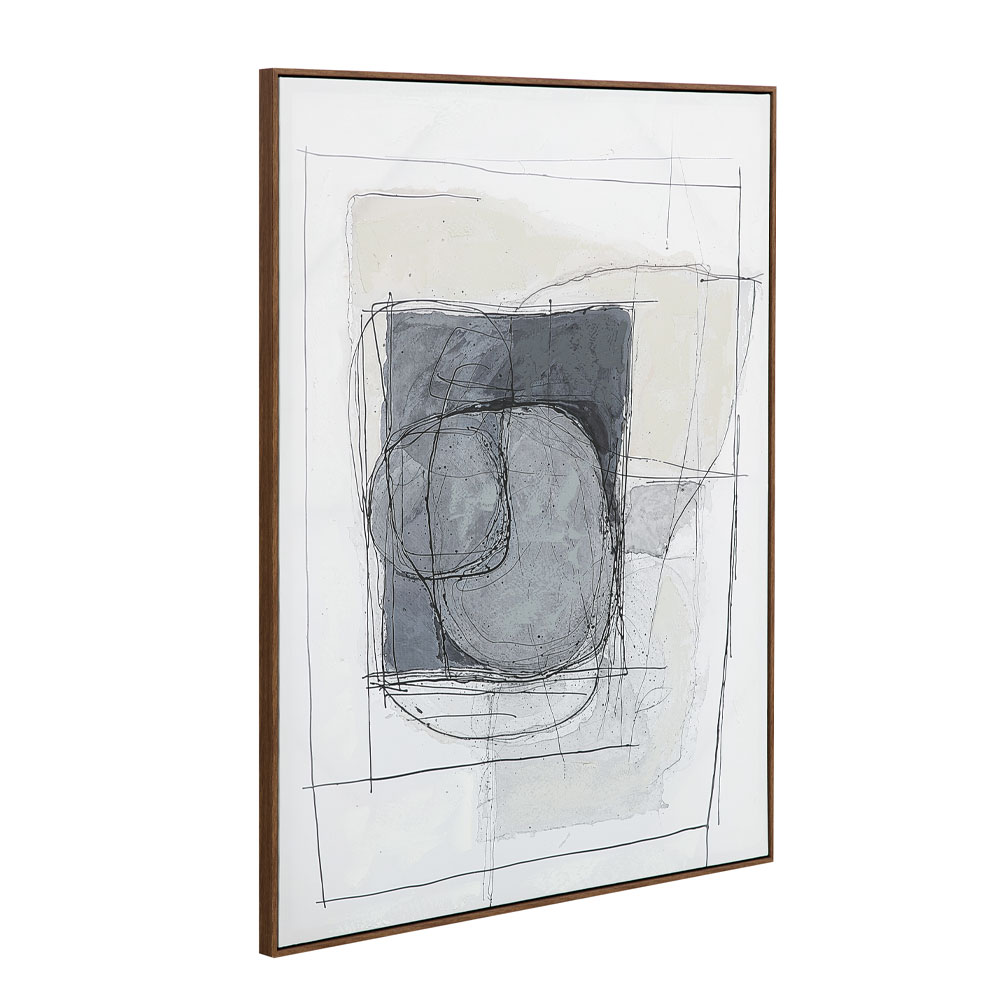 WOMB BEAUTY ΠΙΝΑΚΑΣ ΔΙΑΚΟΣΜΗΤΙΚΟΣ ΜΕ ΚΟΡΝΙΖΑ 90x120x4cm ΚΑΜΒΑΣ ΜΠΛΕ ΣΚΟΥΡΟ ΓΚΡΙ ΜΠΕΖ ΞΥΛΟ ΦΥΣΙΚΟ - Image 3