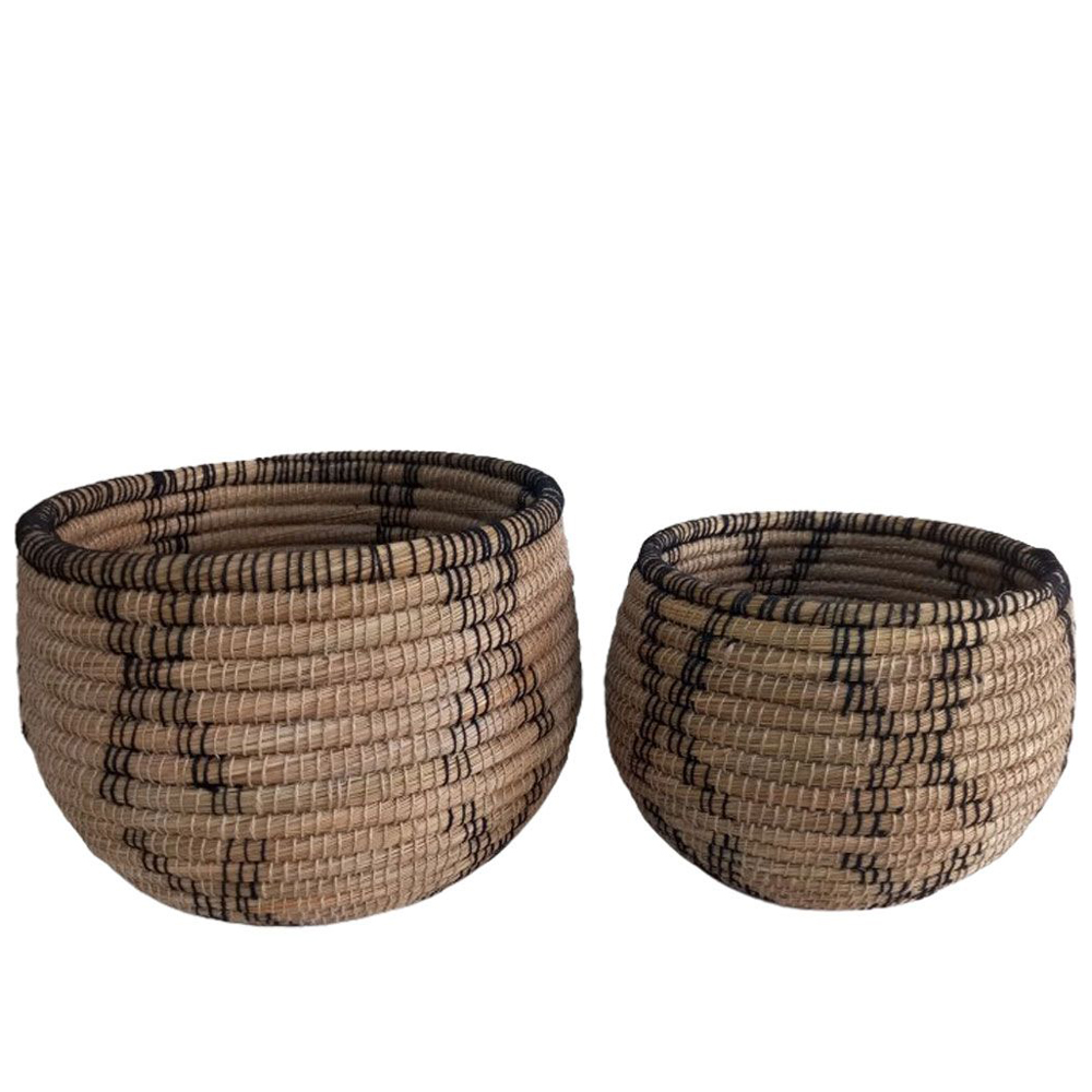KORA ΚΑΛΑΘΙ SET 2ΤΜΧ 38x38x30cm KANSGRASS ΦΥΣΙΚΟ ΜΑΥΡΟ ΓΙΟΥΤΑ