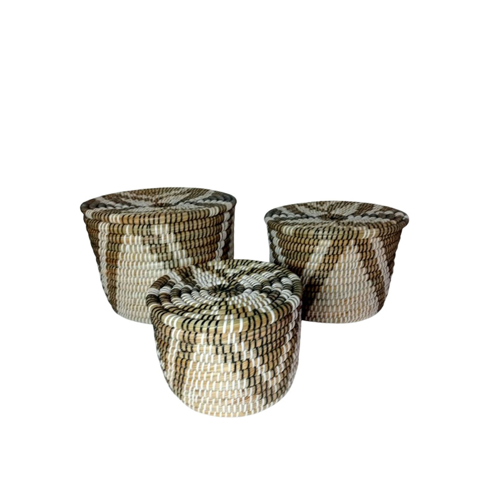 MARA ΚΑΛΑΘΙ ΜΕ ΚΑΠΑΚΙ SET 3ΤΜΧ 35x35x25cm KANSGRASS ΑΣΠΡΟ ΜΑΥΡΟ ΠΛΑΣΤΙΚΟ ΦΥΣΙΚΟ