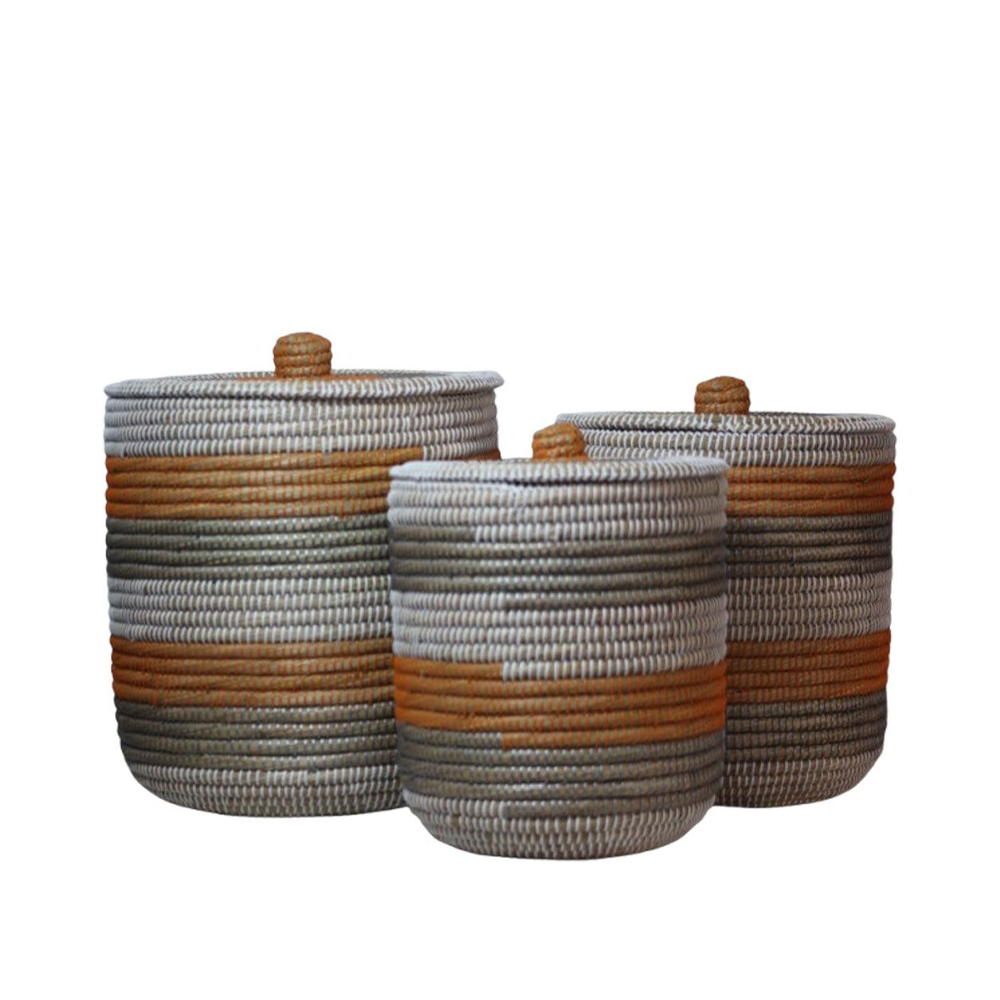 NIRA ΚΑΛΑΘΙ ΜΕ ΚΑΠΑΚΙ SET 3ΤΜΧ 45x45x50cm KANSGRASS ΑΣΠΡΟ ΓΚΡΙ ΣΚΟΥΡΟ ΠΛΑΣΤΙΚΟ ΠΟΡΤΟΚΑΛΙ