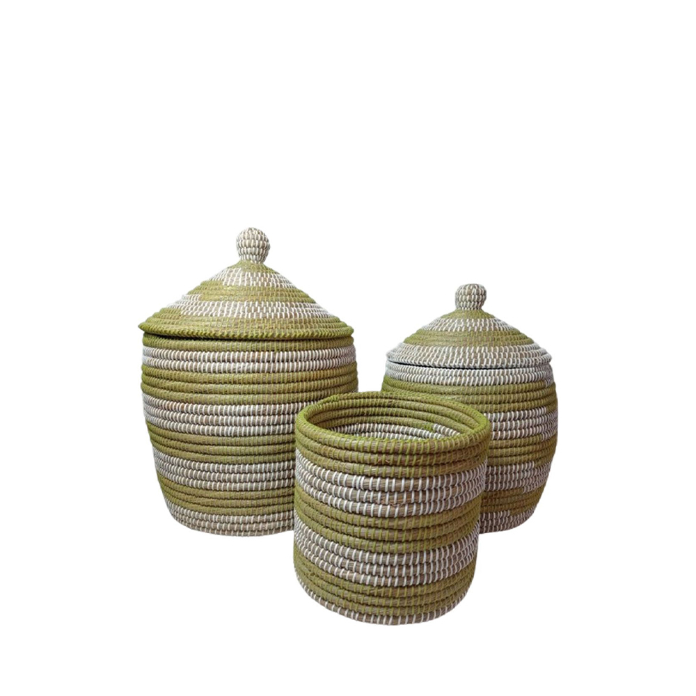 MAHI ΚΑΛΑΘΙ ΜΕ ΚΑΠΑΚΙ SET 3ΤΜΧ 45x45x60cm KANSGRASS ΑΣΠΡΟ ΠΡΑΣΙΝΟ ΑΝΟΙΧΤΟ ΠΛΑΣΤΙΚΟ ΦΥΣΙΚΟ