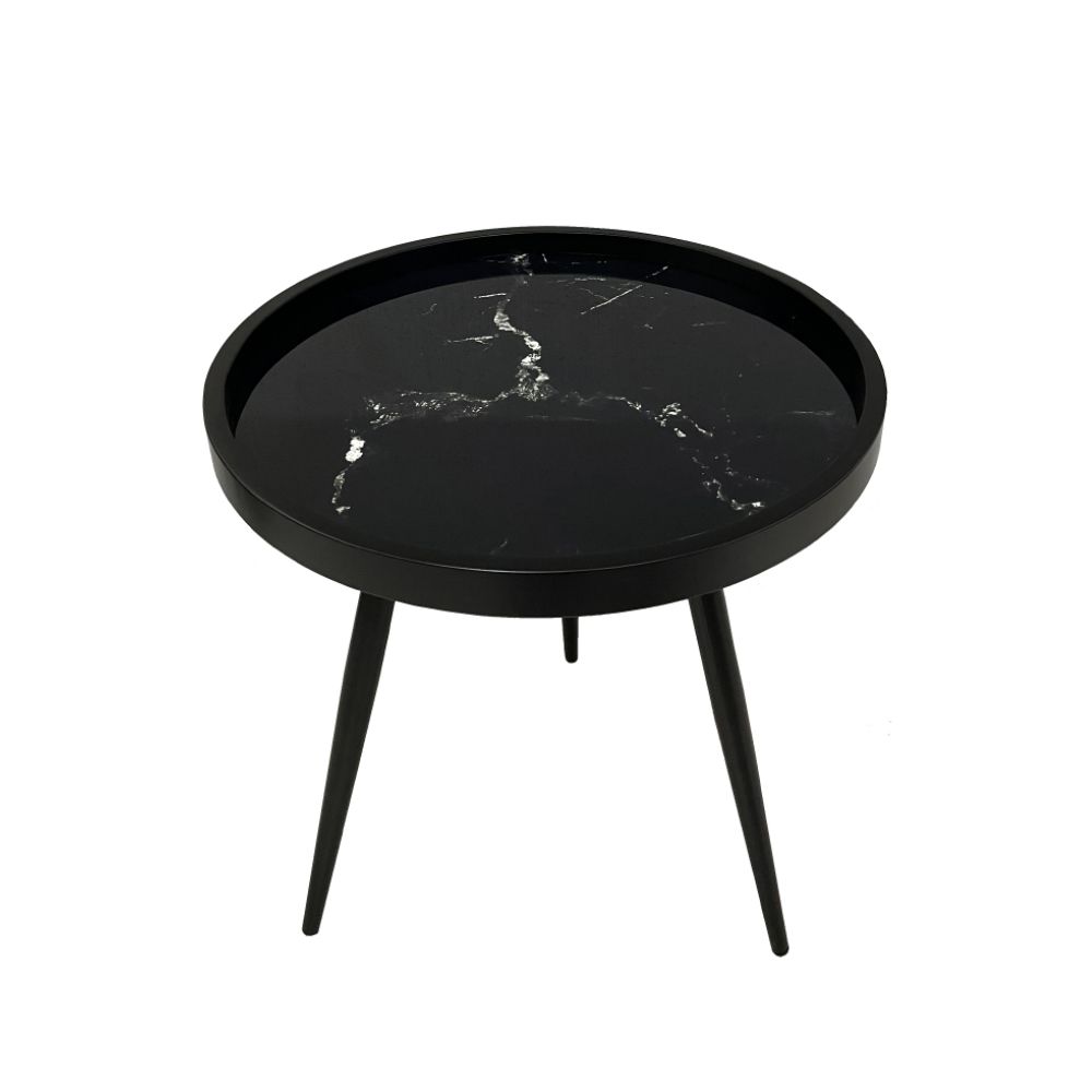 MARM SIDE TABLE ΜΑΥΡΟ ΜΕ PATTERN ΜΑΥΡΟ 49.5x49.5x52cm