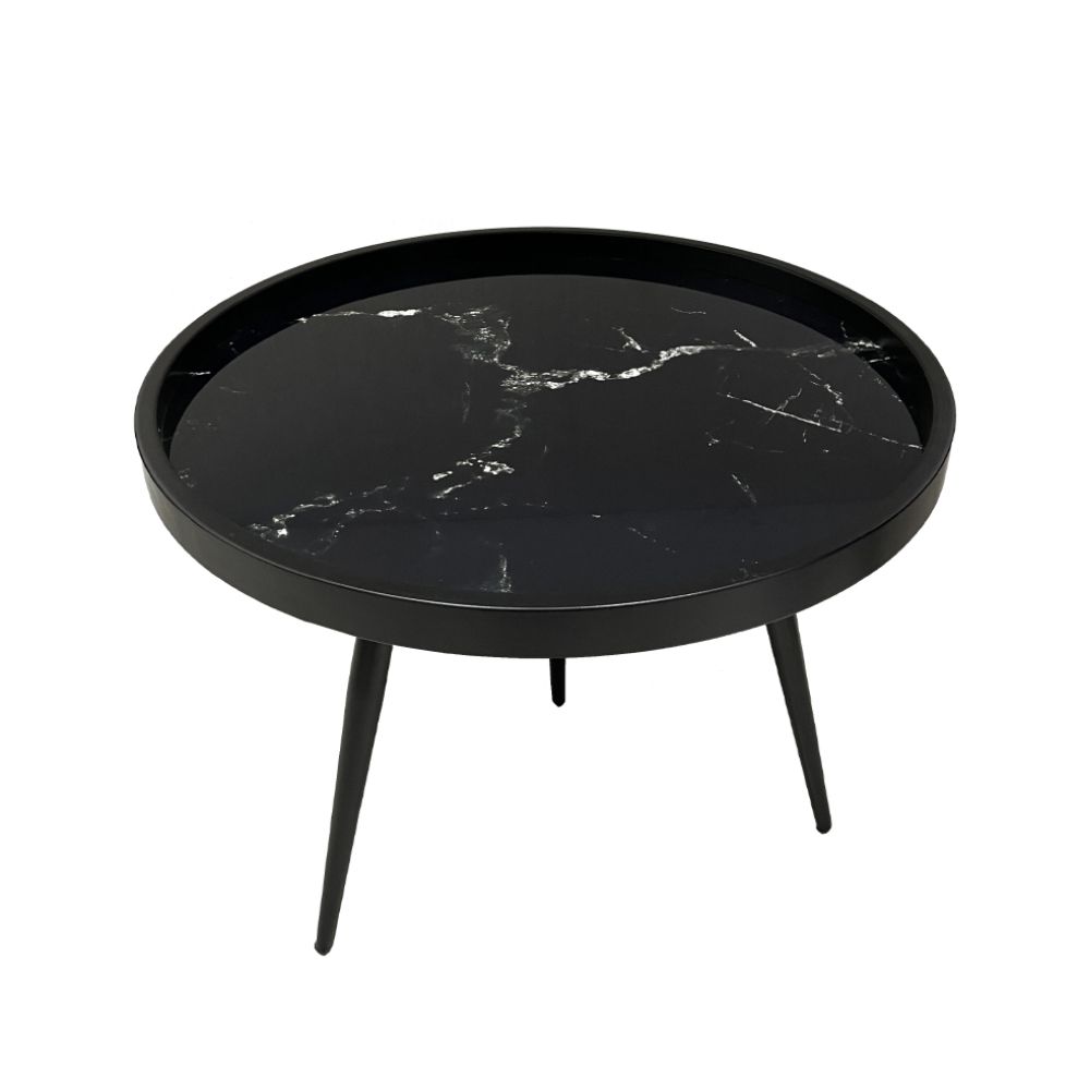 MARM COFFEE TABLE ΜΑΥΡΟ ΜΕ PATTERN ΜΑΥΡΟ 60x60x45cm