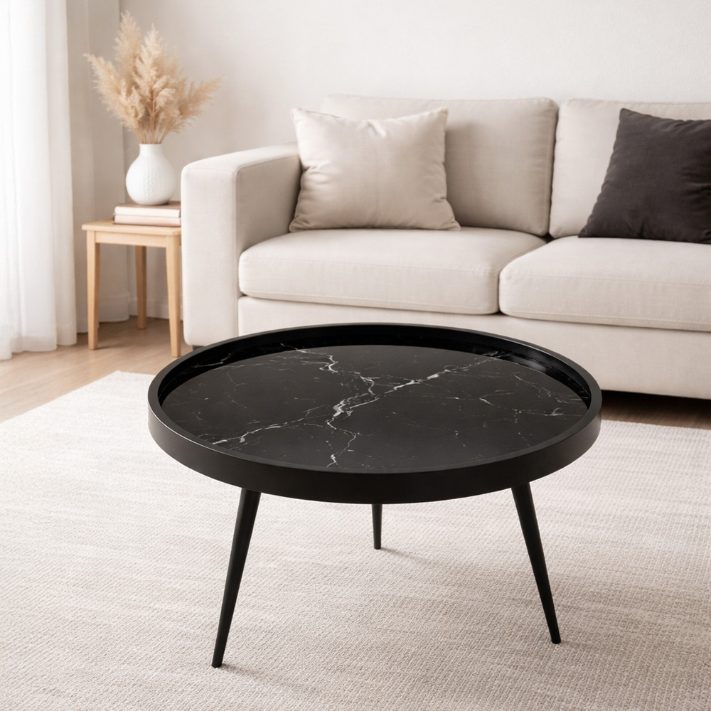 MARM COFFEE TABLE ΜΑΥΡΟ ΜΕ PATTERN ΜΑΥΡΟ 60x60x45cm - Image 2