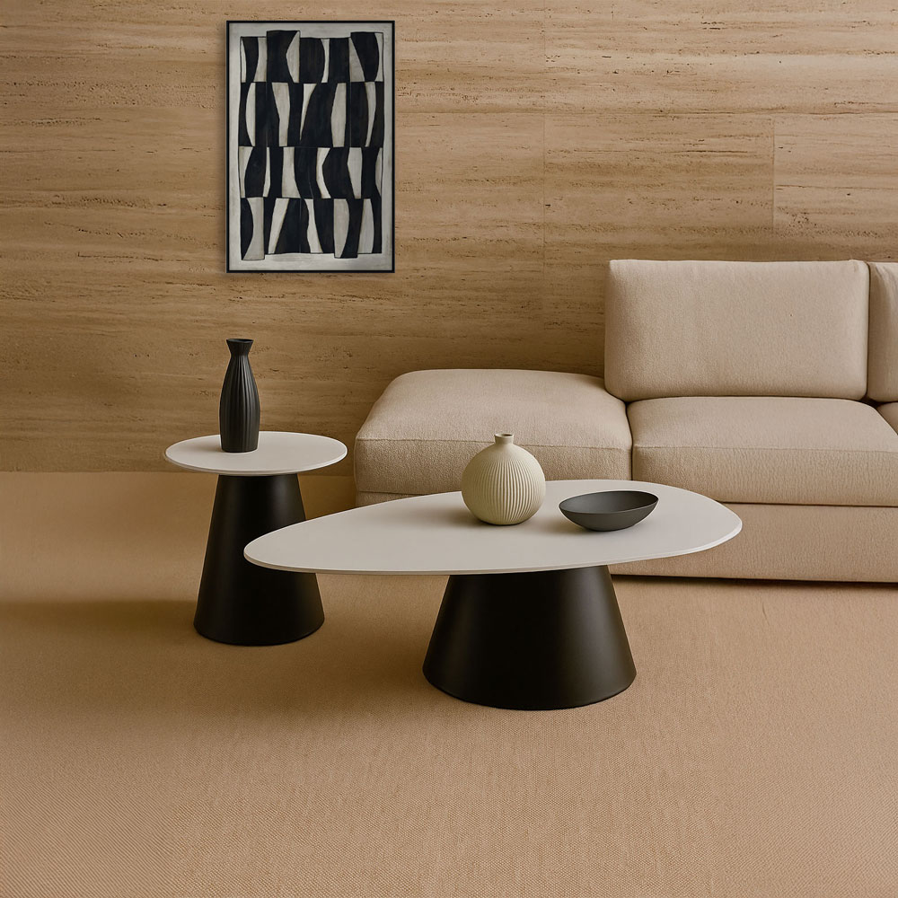 OVO COFFEE TABLE SET 2ΤΕΜ ΛΕΥΚΟ ΜΕ ΟΨΗ ΜΑΡΜΑΡΟΥ ΜΑΥΡΟ 129x69x38cm - Image 2