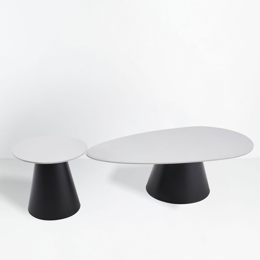 OVO COFFEE TABLE SET 2ΤΕΜ ΛΕΥΚΟ ΜΕ ΟΨΗ ΜΑΡΜΑΡΟΥ ΜΑΥΡΟ 129x69x38cm - Image 3