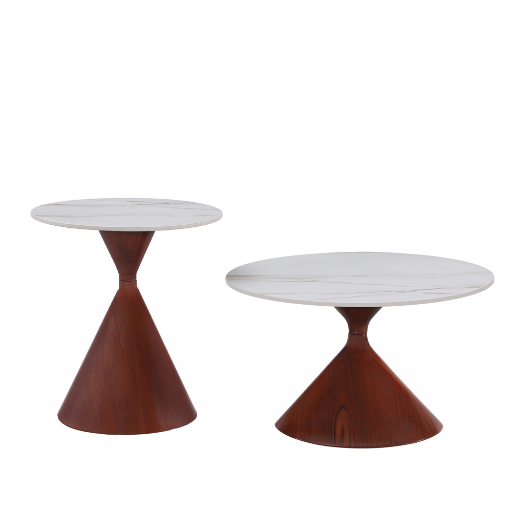NOISETTE COFFEE TABLE SET 2ΤΕΜ ΛΕΥΚΟ ΜΕ ΟΨΗ ΜΑΡΜΑΡΟΥ ΚΑΡΥΔΙ 70x70x40cm
