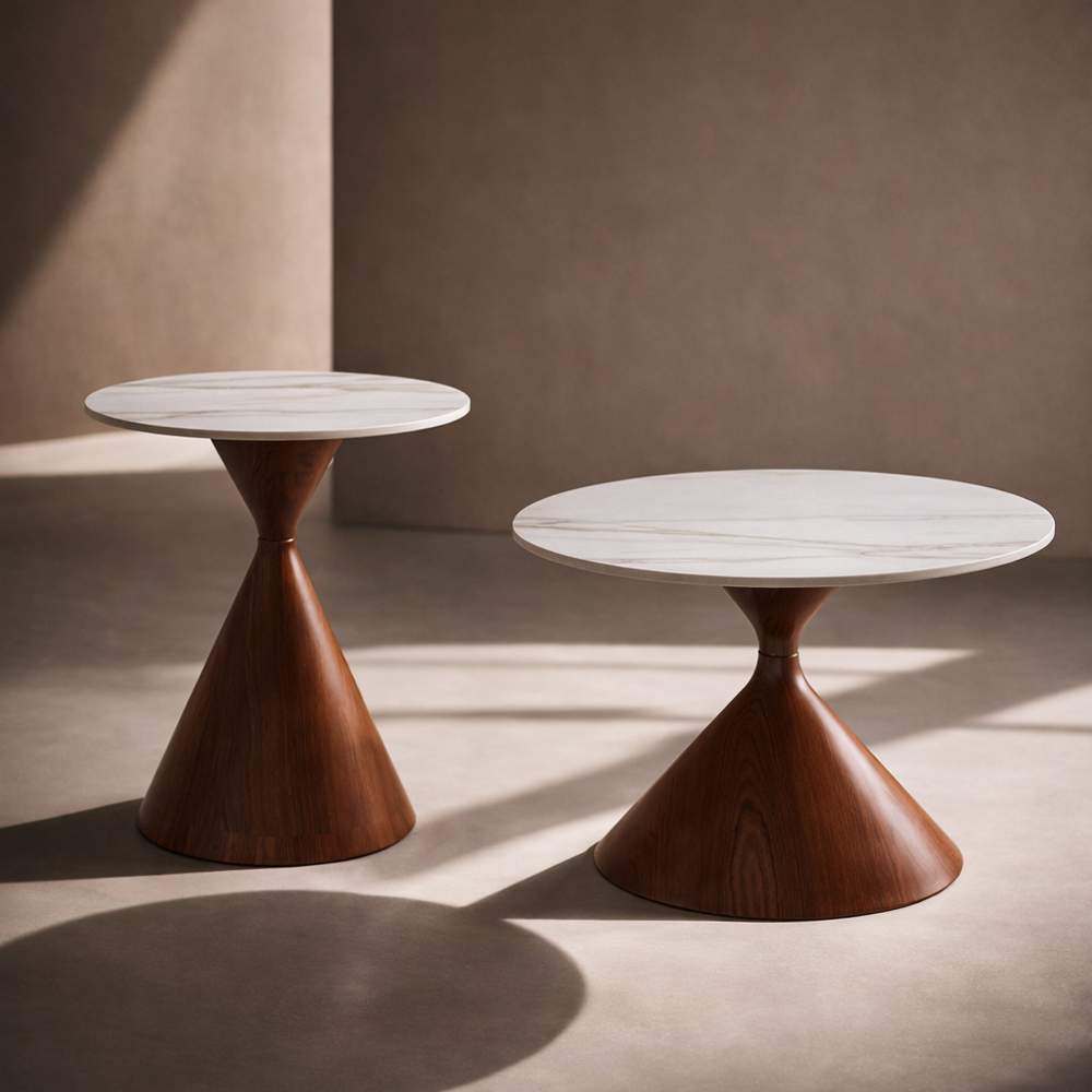 NOISETTE COFFEE TABLE SET 2ΤΕΜ ΛΕΥΚΟ ΜΕ ΟΨΗ ΜΑΡΜΑΡΟΥ ΚΑΡΥΔΙ 70x70x40cm - Image 2