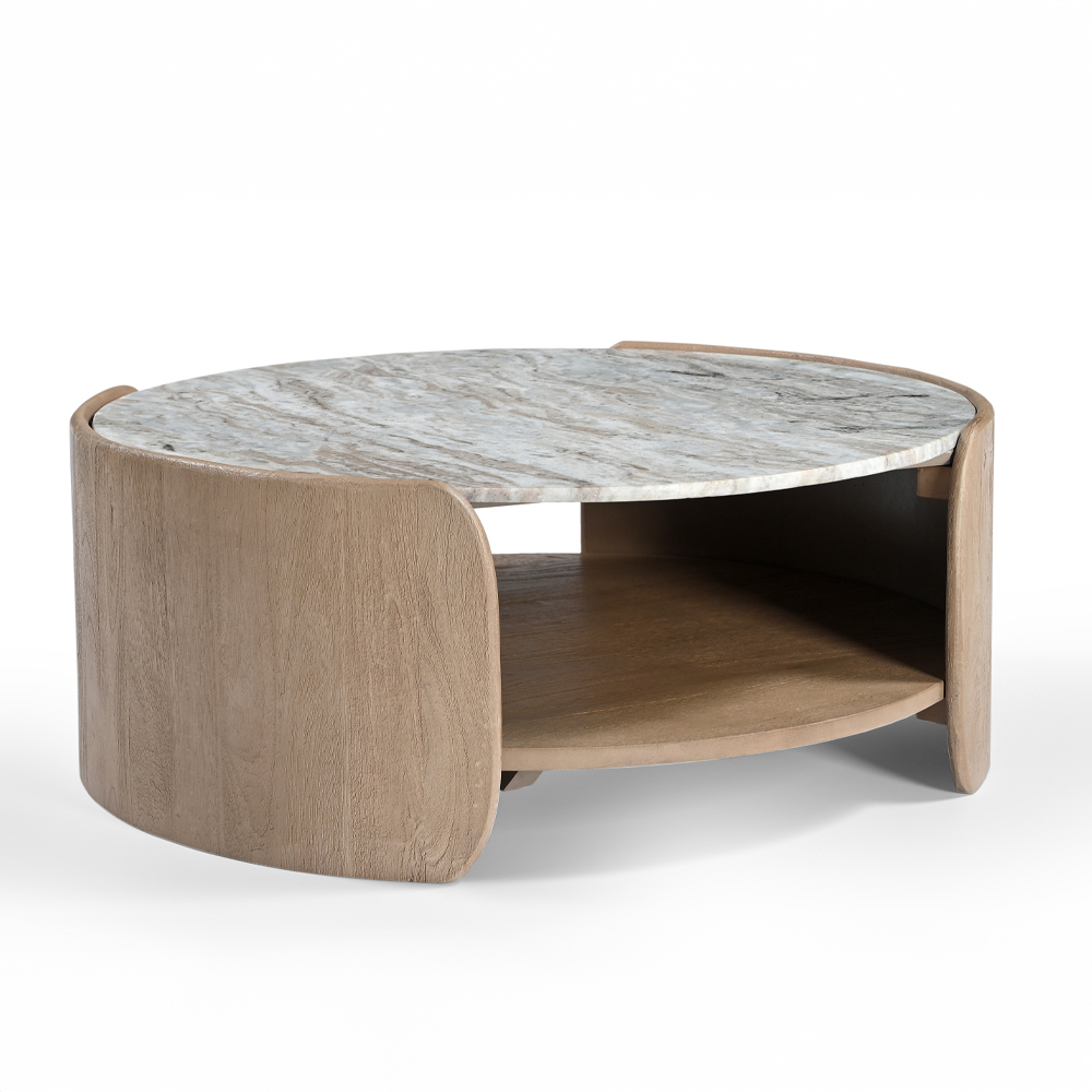 URBANISH COFFEE TABLE ΦΥΣΙΚΟ BEIGE ΜΕ ΟΨΗ ΜΑΡΜΑΡΟΥ 80x75x32cm