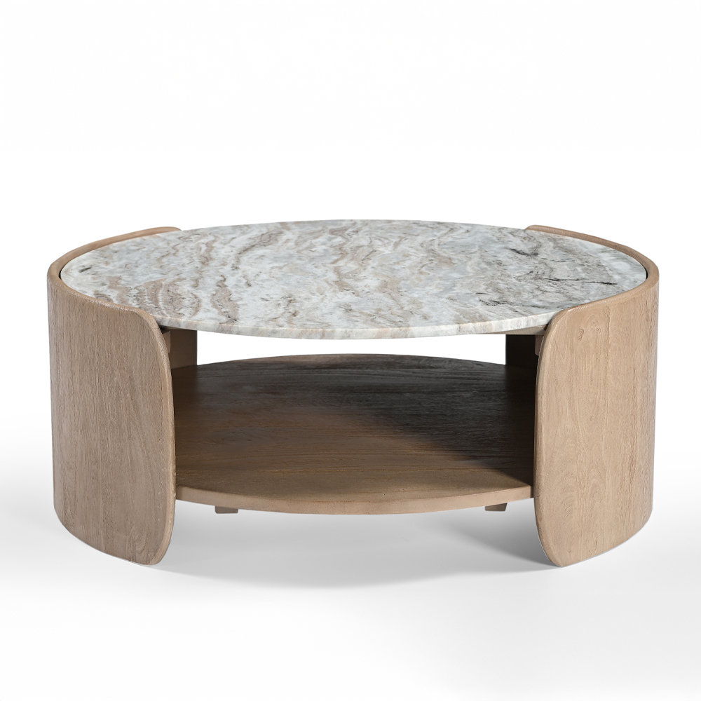 URBANISH COFFEE TABLE ΦΥΣΙΚΟ BEIGE ΜΕ ΟΨΗ ΜΑΡΜΑΡΟΥ 80x75x32cm - Image 3