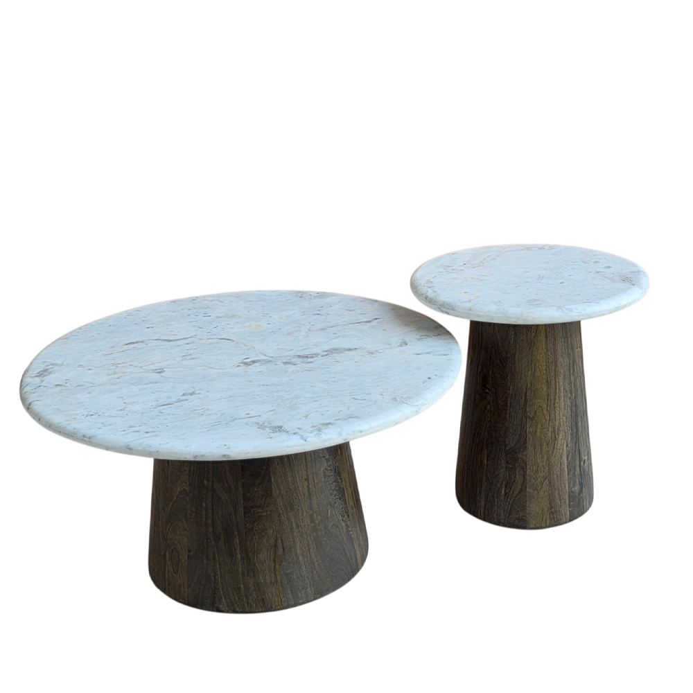 BORDS SIDE TABLE ΛΕΥΚΟ ΜΑΡΜΑΡΟ ΚΑΡΥΔΙ ΣΚΟΥΡΟ 45x45x47cm - Image 2